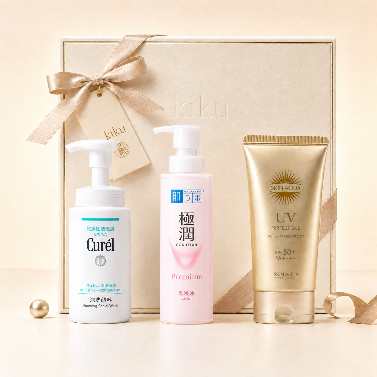 Kezdő J-Beauty Rutin - Curél habzó tisztító, Hada Labo lotion, Skin Aqua napvédő